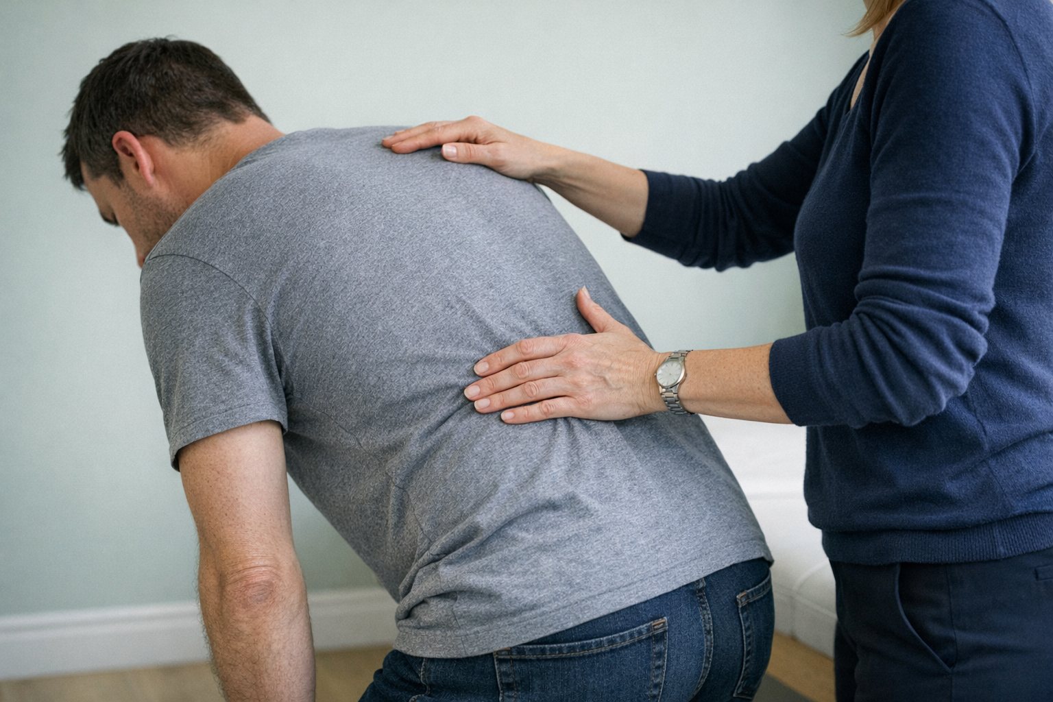 A clinician assessing a patient's lower back
