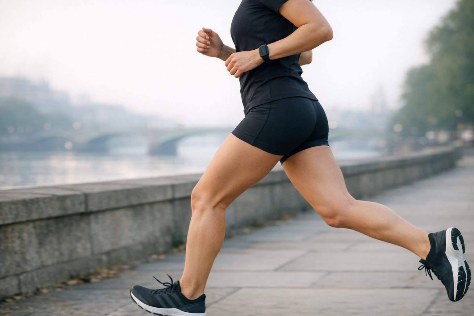 A runner on the Thames path in the early morning