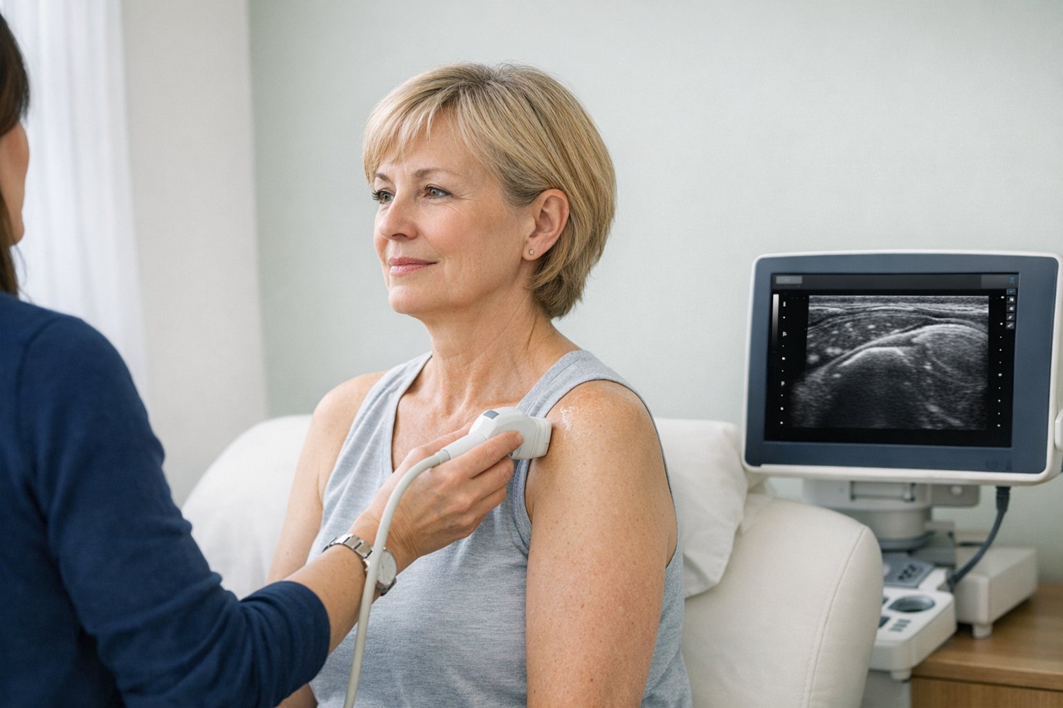 An ultrasound scan of the shoulder before an injection